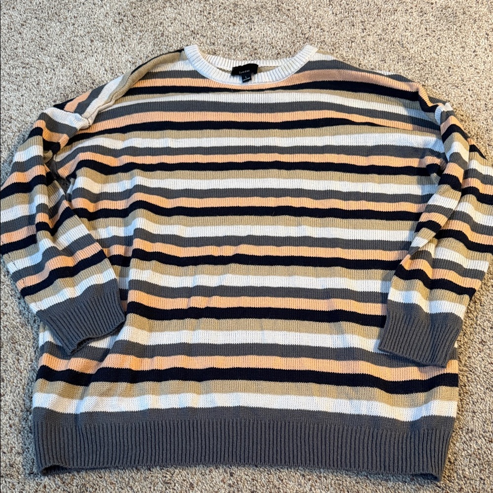 Lumiere women’s Striped Crewneck Sweater - Gray, Cream, Tan